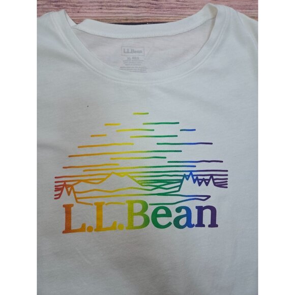 L.L. Bean Womens Organic Cotton White T-Shirt XL With Rainbow Logo Graphic - Picture 4 of 6